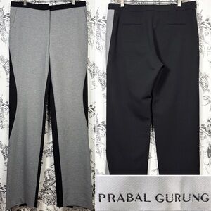 Prabal Gurung Black/Gray Stretch Cotton & Wool Flat Front Pants, Sz 12